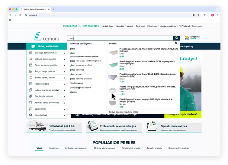Lemora.lt site search demo – LupaSearch autocomplete and product suggestions Demo video of Lemora.lt site search with LupaSearch autocomplete and product suggestions.